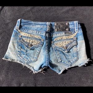 Miss Me leather angel wing shorts